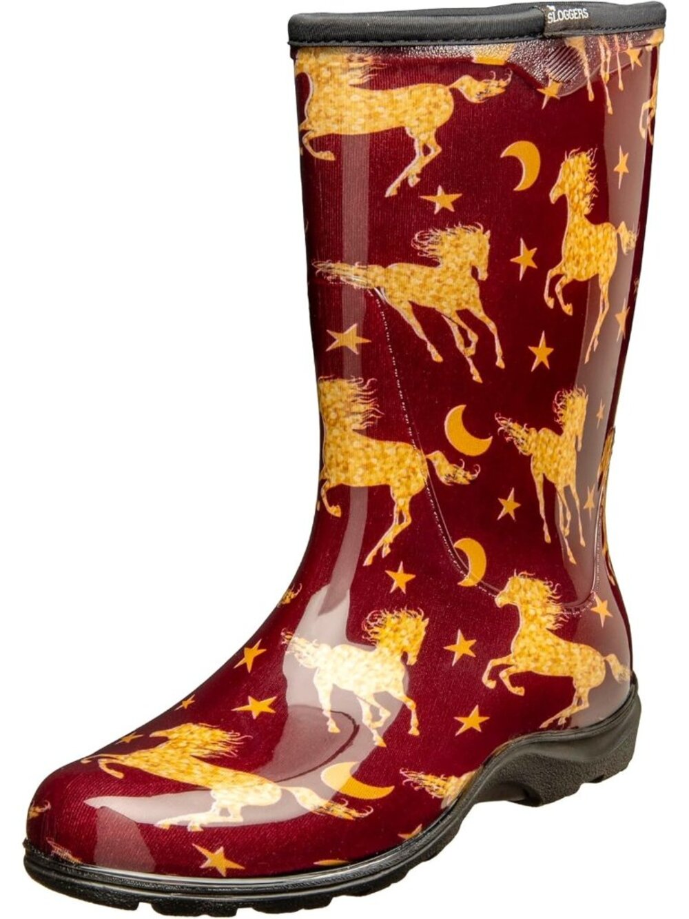 Women's Dark Red Waterproof Garden Rain Boots Rubber Cute Midcalf Boots